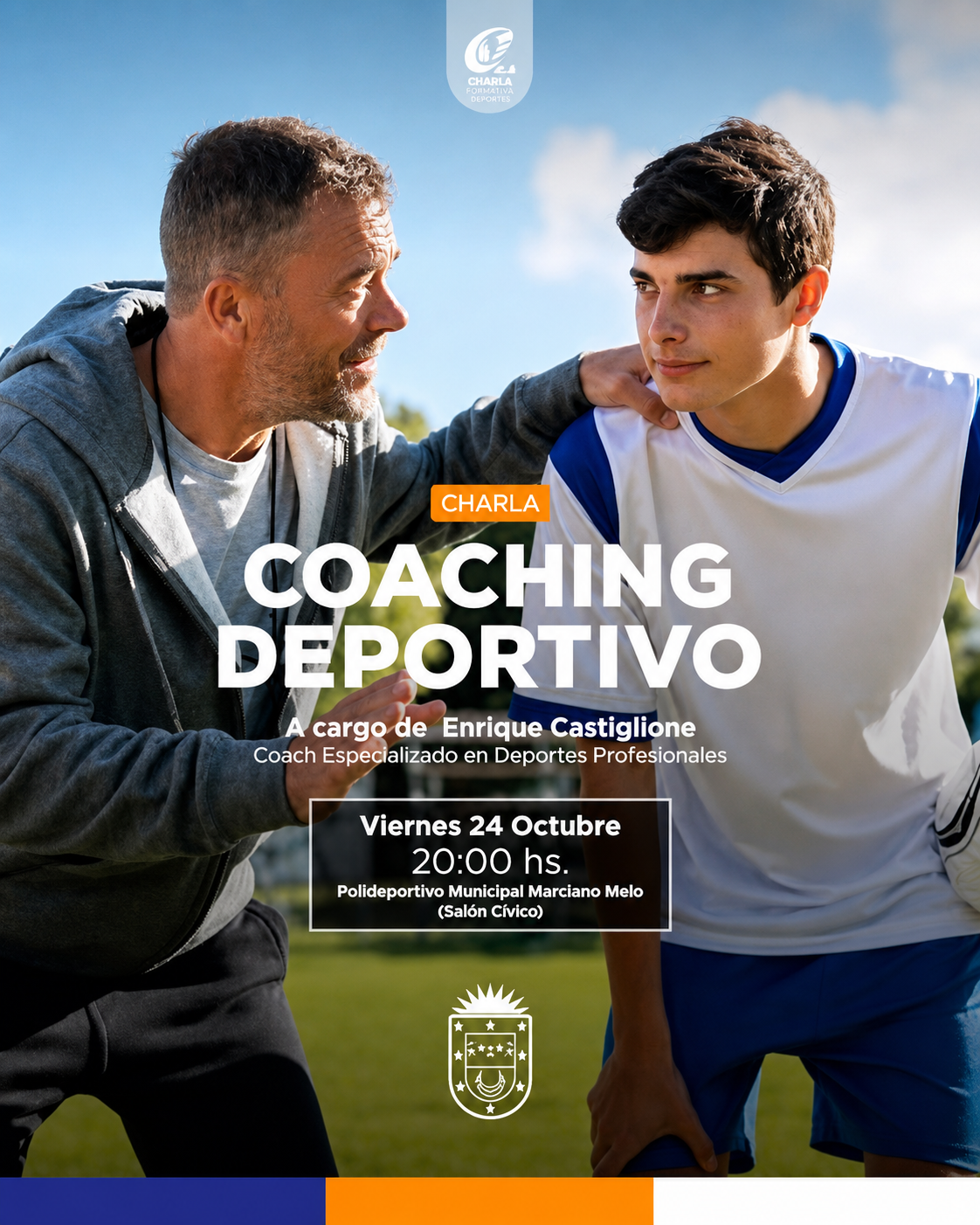 Flyer de la charla Coaching Deportivo a cargo de Enrique Castiglione